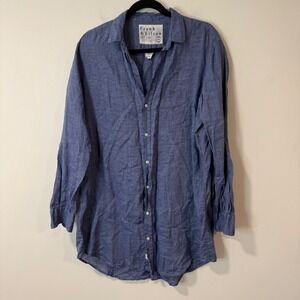 Frank & Eileen Womens Mary Shirt Large Blue 100% Linen Button Down Long Sleeve
